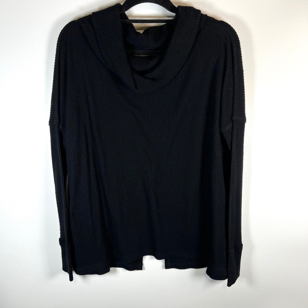 Free People Black Ribbed Cowl Neck‎ Split Back Long Sleeve Top XS